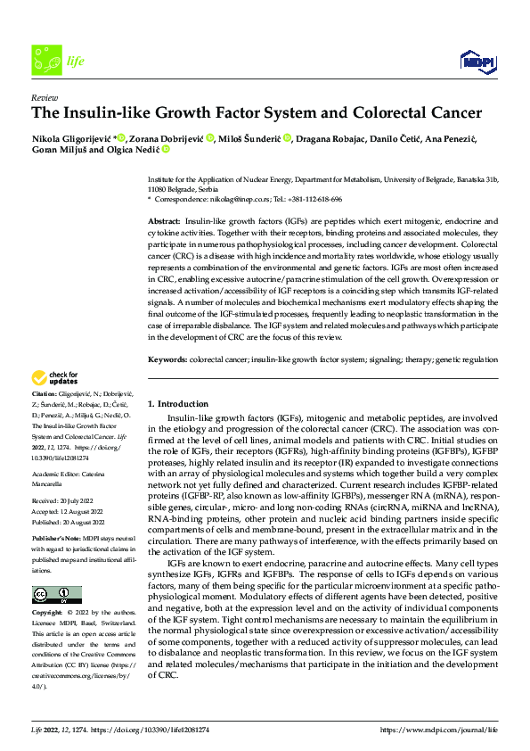 (PDF) The Insulin-like Growth Factor System and Colorectal Cancer