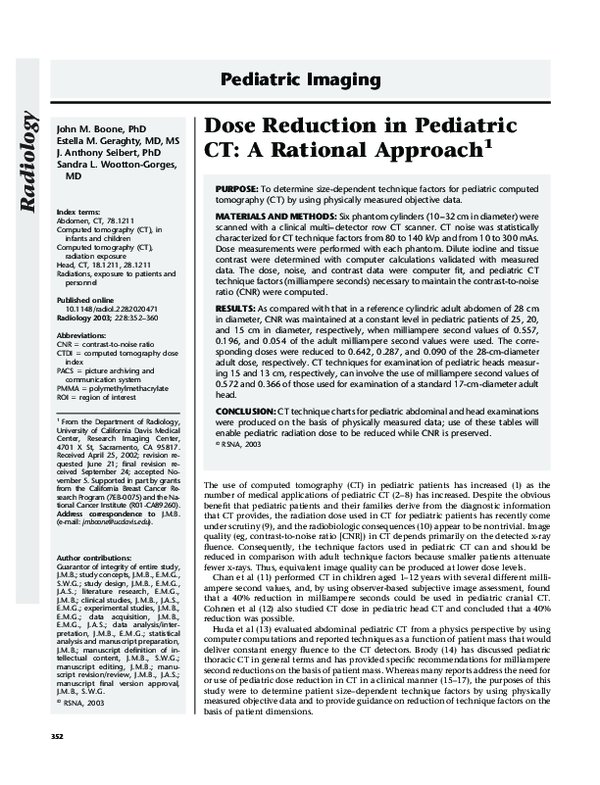 (PDF) Dose Reduction in Pediatric CT: A Rational Approach