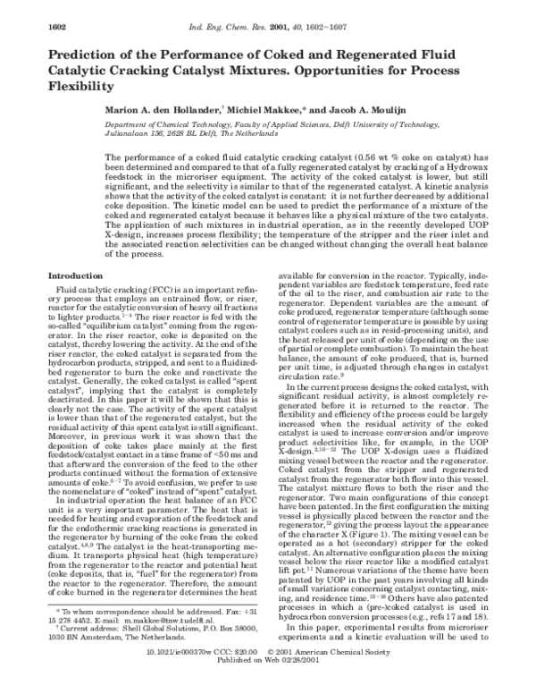 (PDF) Prediction of the Performance of Coked and Regenerated Fluid ...