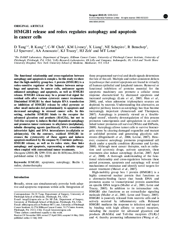 (PDF) HMGB1 release and redox regulates autophagy and apoptosis in ...