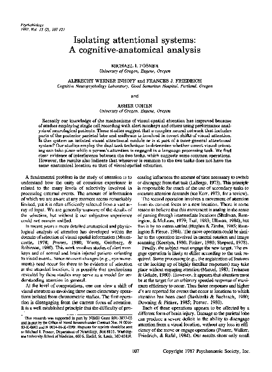 Picture Idea: Pdf Isolating Attentional Systems A Cognitive Anatomical Analysis