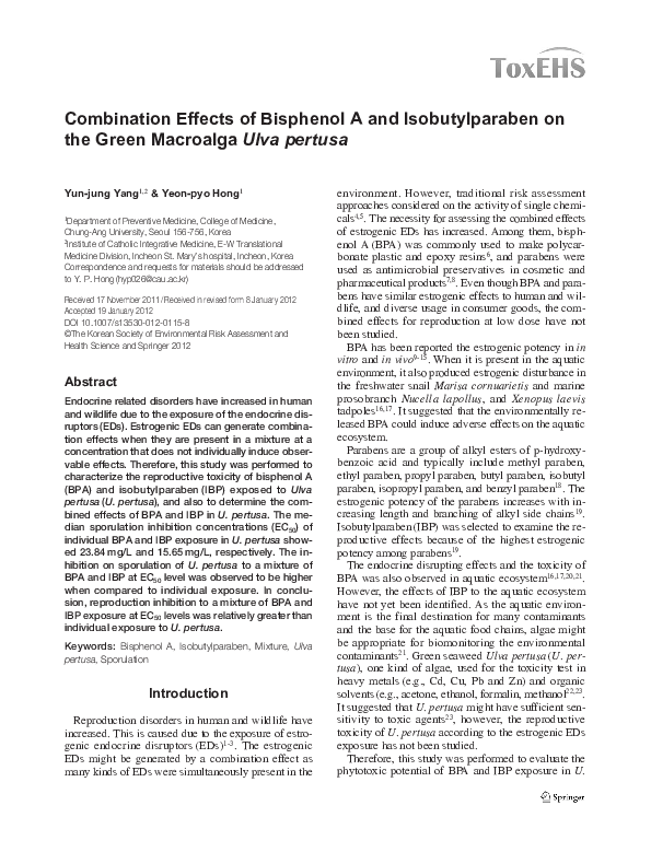 (PDF) Combination effects of bisphenol A and isobutylparaben on the ...