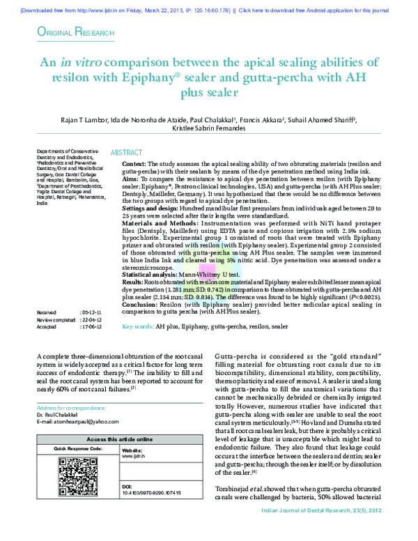 (PDF) An in vitro comparison between the apical sealing abilities of ...