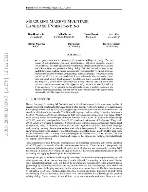 (PDF) Measuring Massive Multitask Language Understanding