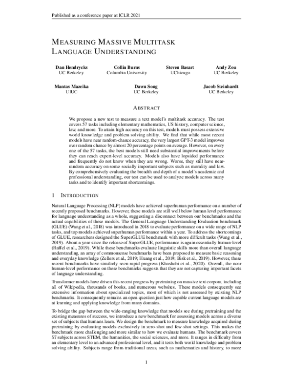 (PDF) Measuring Massive Multitask Language Understanding