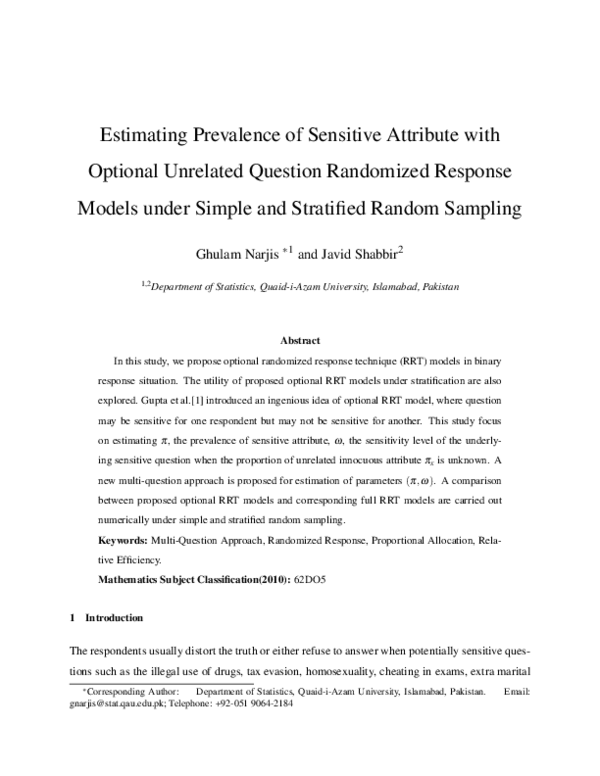 (PDF) Estimating Prevalence of Sensitive Attribute with Optional ...