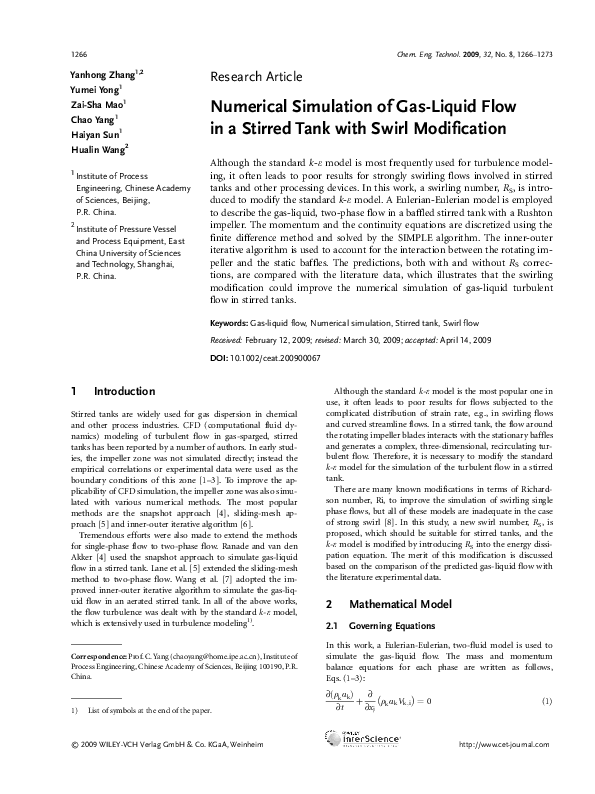 (PDF) Numerical Simulation of Gas-Liquid Flow in a Stirred Tank with ...