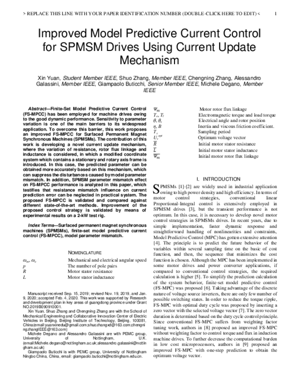 (PDF) Improved Model Predictive Current Control for SPMSM Drives With ...