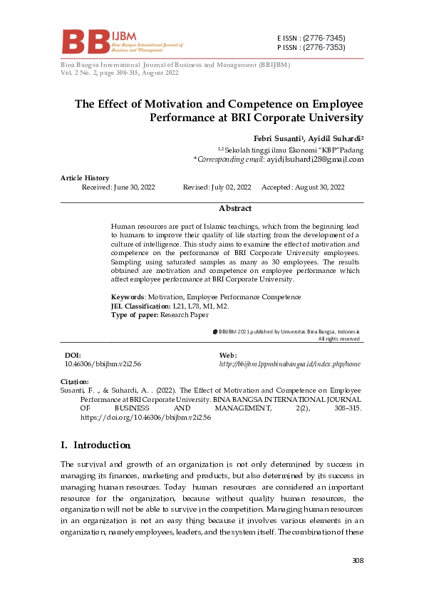 (PDF) The Effect of Motivation and Competence on Employee Performance ...