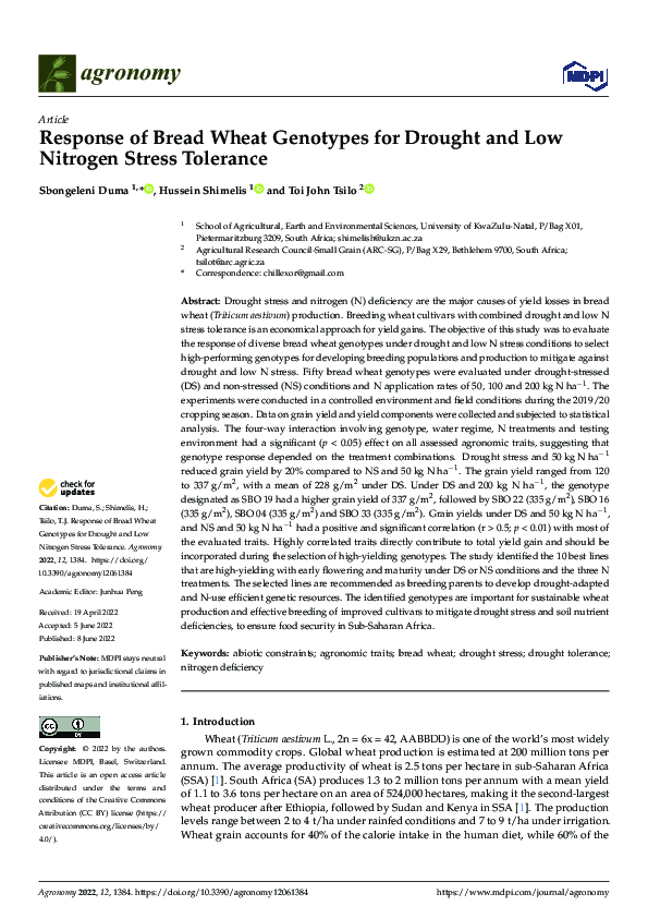 (PDF) Response of Bread Wheat Genotypes for Drought and Low Nitrogen ...