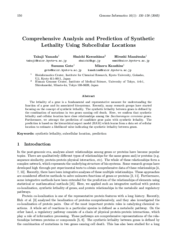 (PDF) Comprehensive analysis and prediction of synthetic lethality ...
