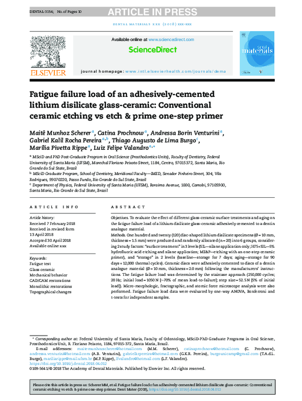 (PDF) Fatigue failure load of an adhesivelycemented lithium disilicate glassceramic