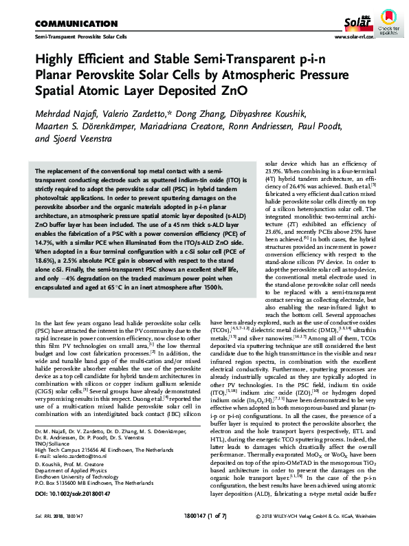(PDF) Highly Efficient and Stable Semi-Transparent p-i-n Planar ...