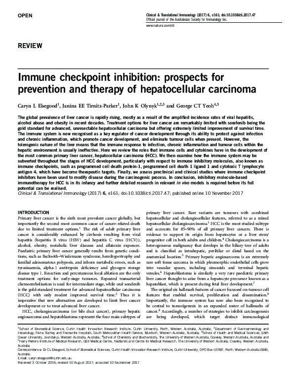 (PDF) Immune checkpoint inhibition: prospects for prevention and ...