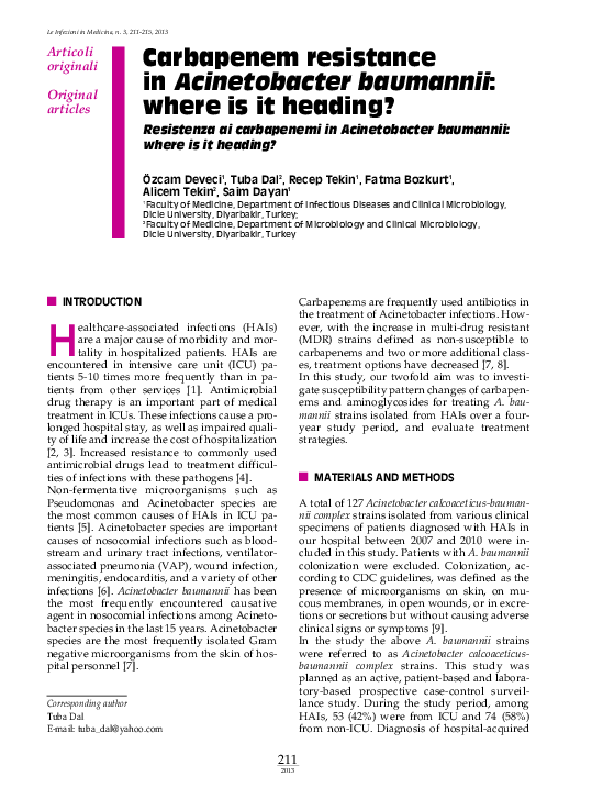 (PDF) Carbapenem resistance in Acinetobacter baumannii: where is it ...