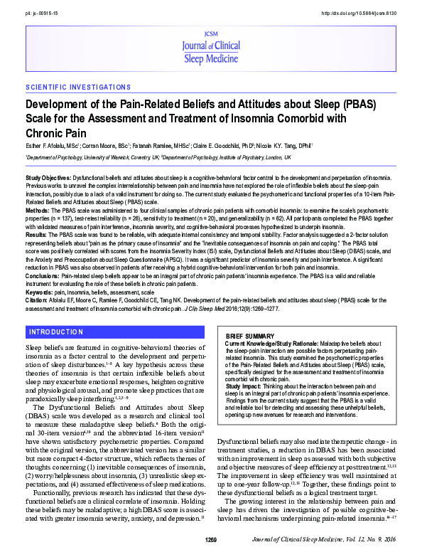 (PDF) Development of the Pain-Related Beliefs and Attitudes about Sleep ...