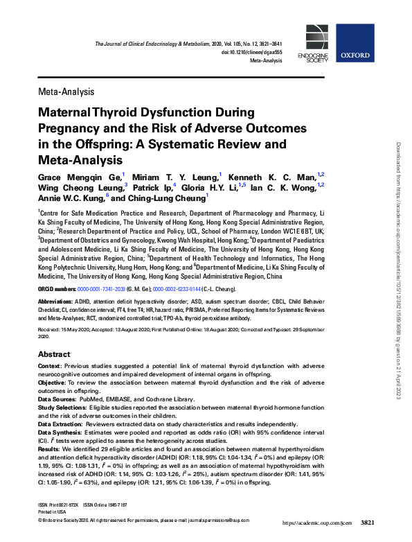 (PDF) Maternal Thyroid Dysfunction During Pregnancy and the Risk of ...