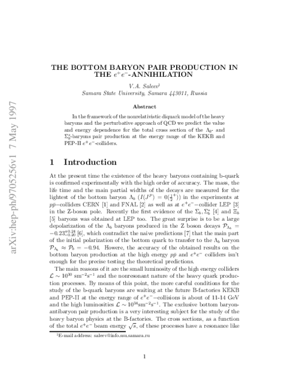 (PDF) The bottom baryon pair production in the e^+e^- annihilation