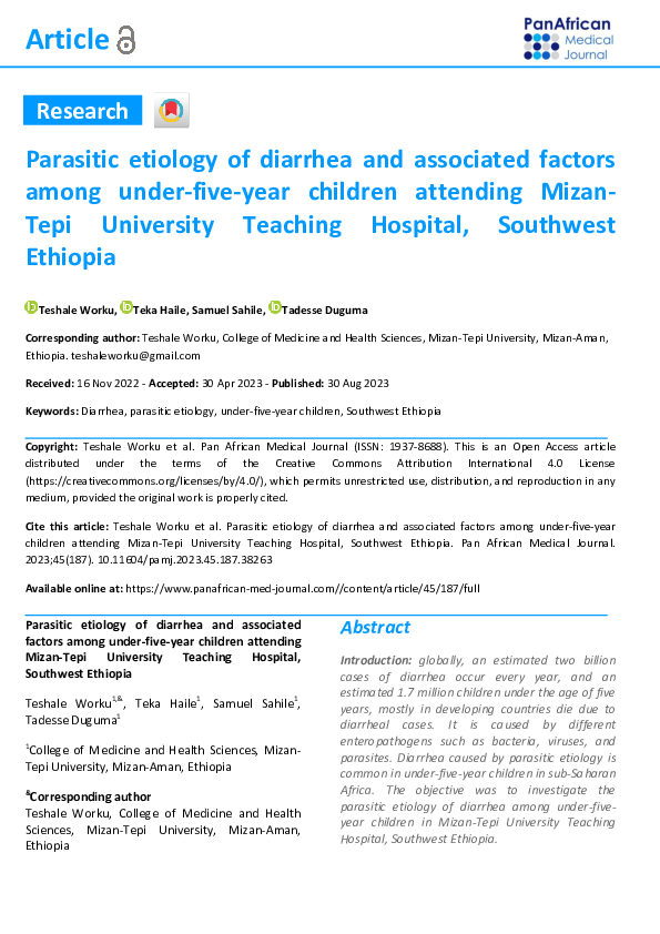 (PDF) Parasitic etiology of diarrhea and associated factors among under ...
