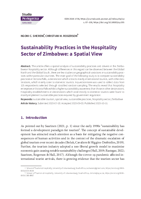 (PDF) Sustainability Practices in the Hospitality Sector of Zimbabwe: a ...