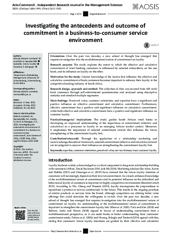 (PDF) Investigating the antecedents and outcome of commitment in a ...