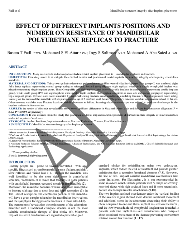 (PDF) Effect of Different Implant Positions and Number on Resistance of ...