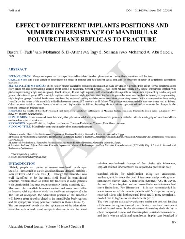 (PDF) Effect of Different Implants Positions and Number on Resistance ...