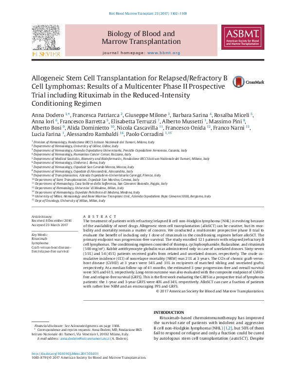 (PDF) Allogeneic Stem Cell Transplantation for Relapsed/Refractory B ...