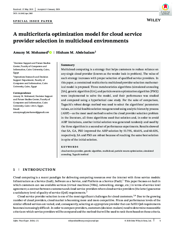 (PDF) A multicriteria optimization model for cloud service provider ...