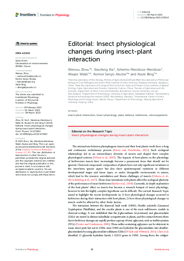 (PDF) Editorial: Insect physiological changes during insect-plant ...