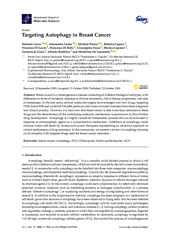 (PDF) Targeting Autophagy in Breast Cancer