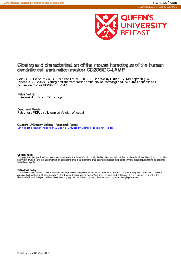 (PDF) Cloning and characterization of the mouse homologue of the human ...