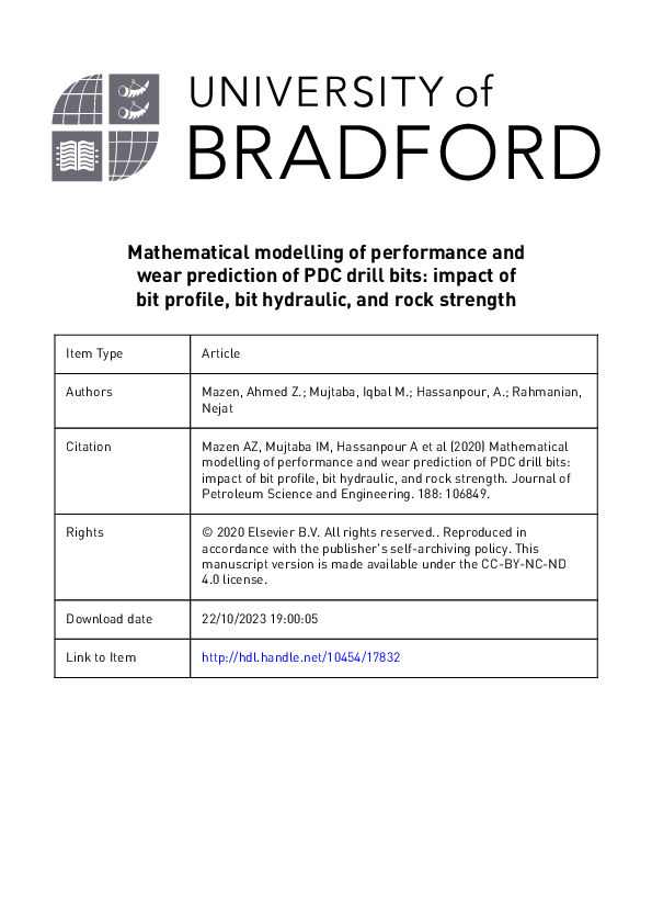 (PDF) Mathematical modelling of performance and wear prediction of PDC ...