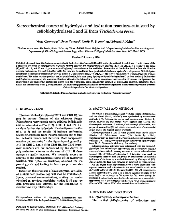 (PDF) Stereochemical course of hydrolysis and hydration reactions ...
