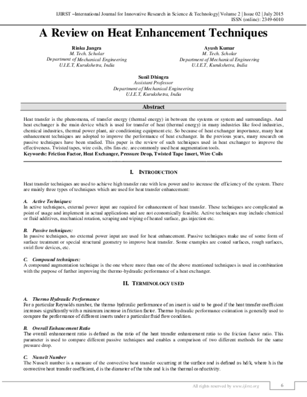 (PDF) A Review on Heat Enhancement Techniques