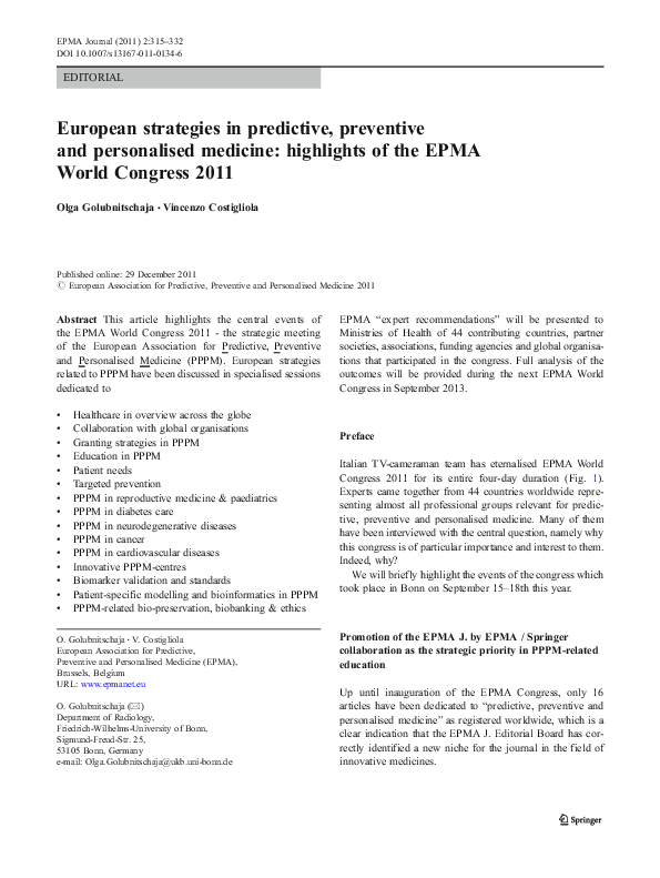 (PDF) European strategies in predictive, preventive and personalised ...