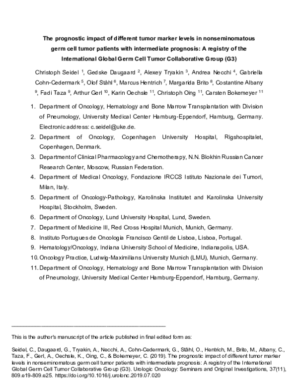 (PDF) The prognostic impact of different tumor marker levels in ...