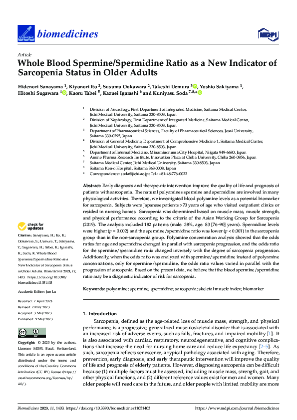 (PDF) Whole Blood Spermine/Spermidine Ratio as a New Indicator of ...
