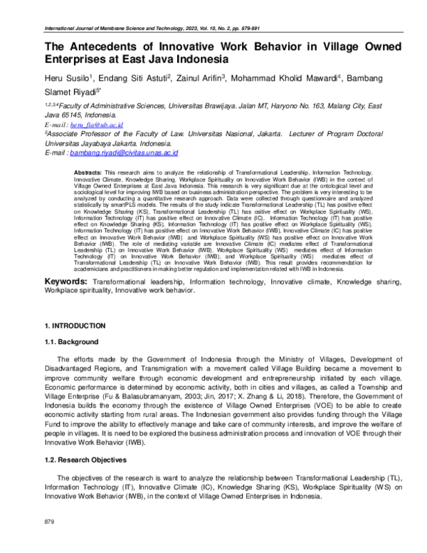 (PDF) The Antecedents of Innovative Work Behavior in Village Owned ...