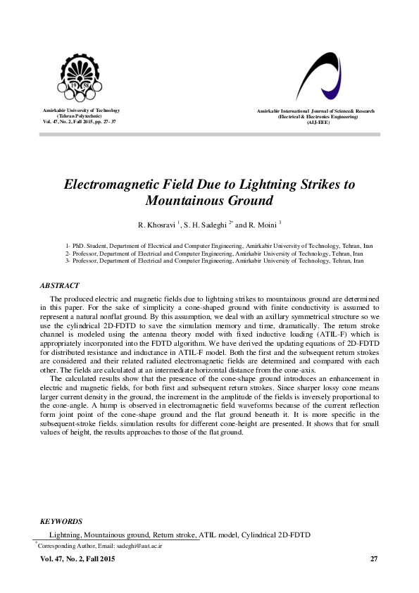 (PDF) Electromagnetic Field Due to Lightning Strike to a Tall Tower ...
