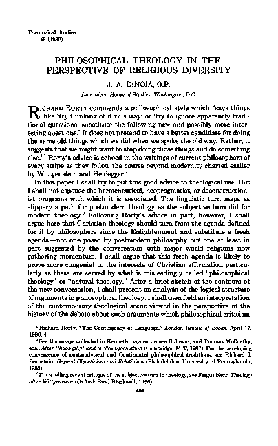 (PDF) Philosophical Theology in the Perspective of Religious Diversity