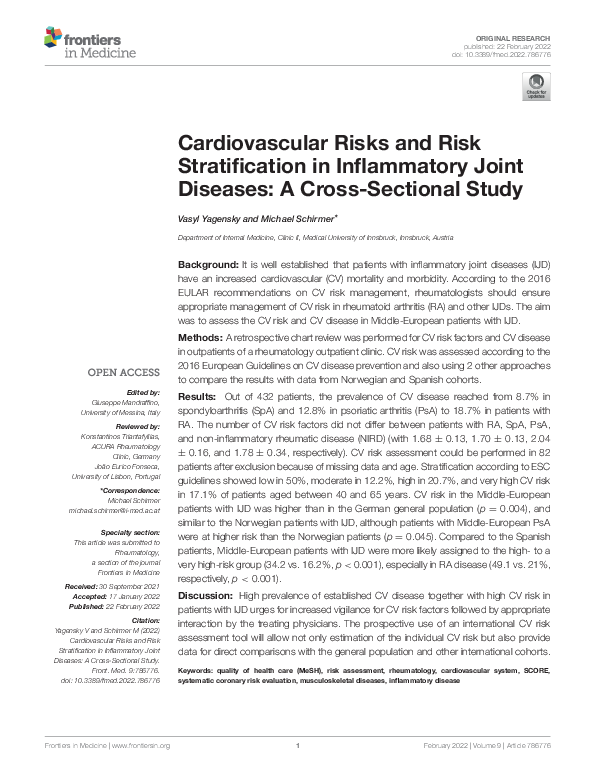(PDF) Cardiovascular Risks and Risk Stratification in Inflammatory ...