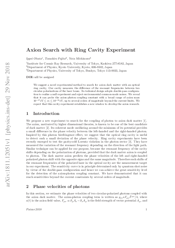 (PDF) Axion search with ring cavity experiment