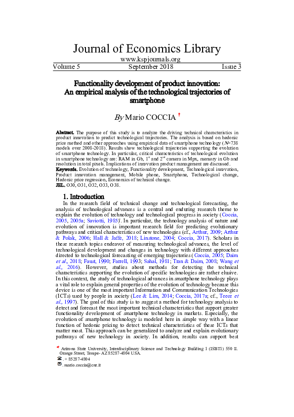 Functionality development of product innovation: An empirical analysis of the technological trajectories of smartphone