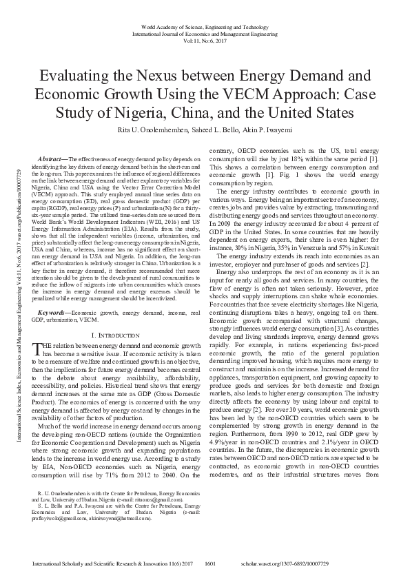 (PDF) Evaluating the Nexus between Energy Demand and Economic Growth ...