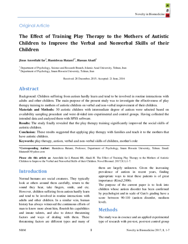 (PDF) The Effect of Training Play Therapy to the Mothers of Autistic ...