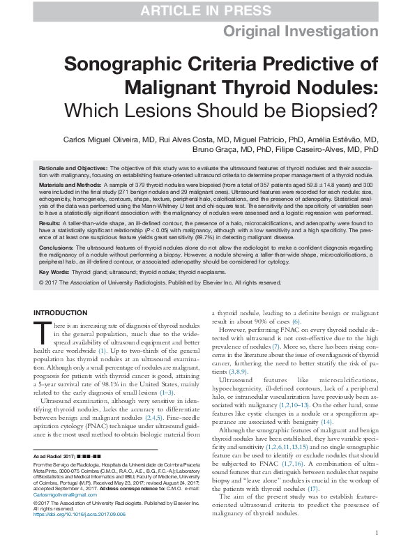 (PDF) Sonographic Criteria Predictive of Malignant Thyroid Nodules ...