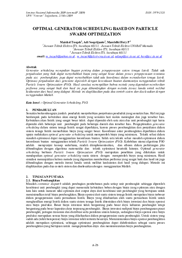 (PDF) Optimal Generator Scheduling Based on Particle Swarm Optimization