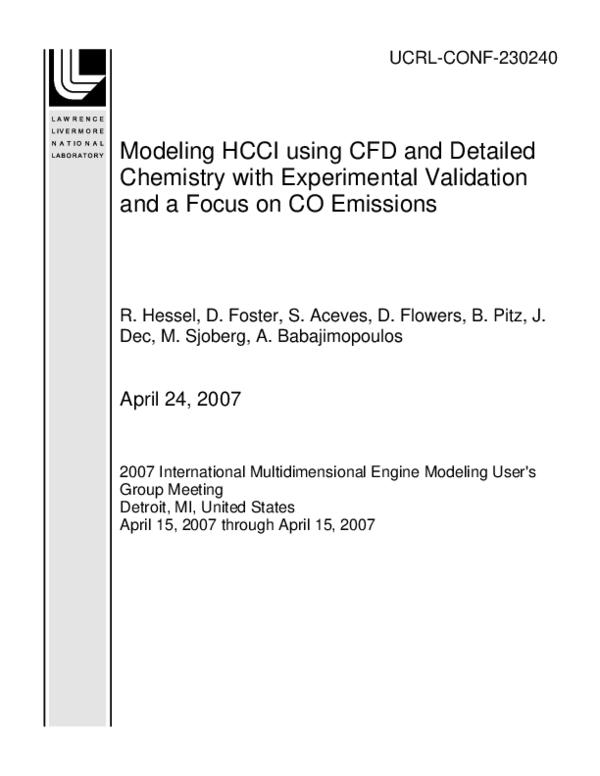 (PDF) Modeling HCCI using CFD and Detailed Chemistry with Experimental ...