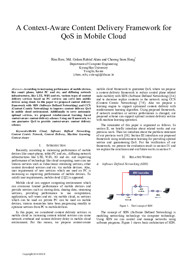 (PDF) A context-aware content delivery framework for QoS in mobile cloud
